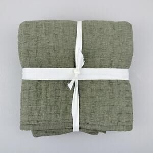 Pottery Barn KING Sham Loden Green Pick Stitch Cover Linen Blend 36x20 New Decor